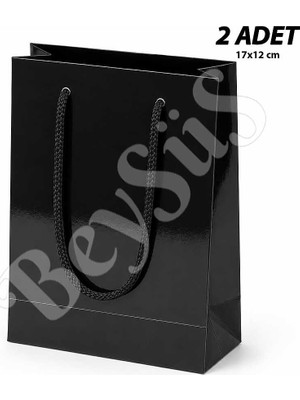 BeySüS 17x12 cm Parlak Kağıt Çanta Siyah 2 Adet