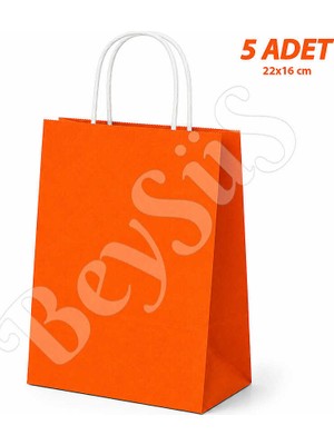 BeySüS 22X16 cm Hediyelik Kağıt Çanta Turuncu 5 Adet
