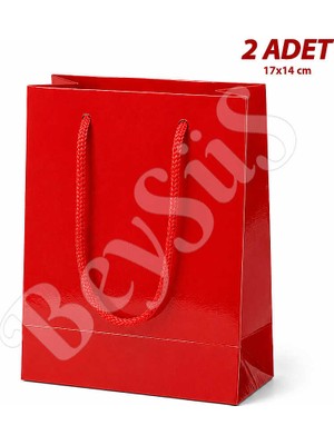 BeySüS 17X14 cm Parlak Kağıt Çanta Kırmızı 2 Adet