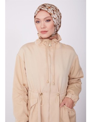 Armine Kolları ve Beli Tünel Detaylı Pardösü 23K8519 Krem