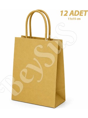 BeySüS 11X15 cm Hediyelik Kağıt Çanta Gold 12 Adet
