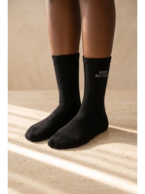 Bony Socks Unisex Desenli Pamuklu Soket Çorap Siyah
