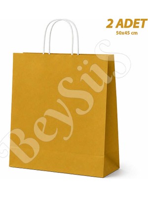 BeySüS 50x45 cm Hediyelik Kağıt Çanta Gold 2 Adet