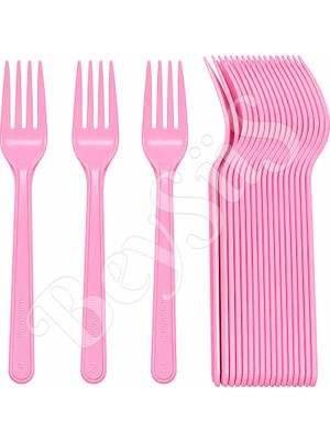 BeySüS Parti Çatalı Lüks Plastik Pembe 24 Adet