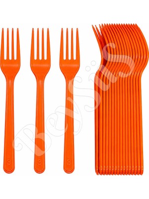 BeySüS Parti Çatalı Lüks Plastik Turuncu 24 Adet