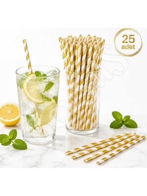 BeySüS Parti Kağıt Pipeti 25LI Gold