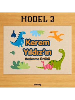 Atatuğ Hediyelik Kişiye Özel Dinozor Konseptli Keten Beslenme Örtüsü (28X40 Cm) - Yıkanabilir Isimli Servis Bezi