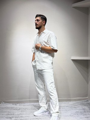 Blayn Jeans Gömlek Pantolon Erkek Keten Takım Oversize Kalıp
