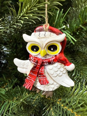 Beysüs Yılbaşı Çam Ağacı Süsü Noel Şapkalı Baykuş Figürü – Açık Kanatlı