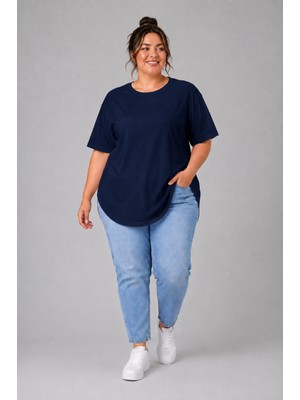 Limitless Wear Büyük Beden Kadın Bisiklet Yaka Basic Oval Etek Detalylı 3xl-6xl Uzun Tunik