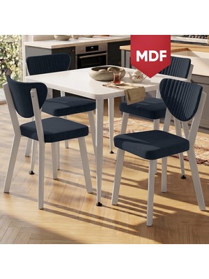Canisa Estro Serisi Mdf Sabit 90X90 Beyaz Mutfak Masası Takımı 4 Adet Antrasit Sandalye