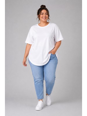 Limitless Wear Büyük Beden Kadın Bisiklet Yaka Basic Oval Etek Detalylı 3xl-6xl Uzun Tunik