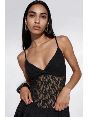 Hiccup Kadınlar Dantel Bodysuit Siyah