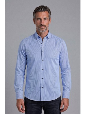 Bisse Mavi Regular Fit Cepli Uzun Paşa Yaka Gömlek GMEKS261030_E35