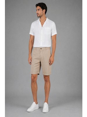 Bisse Camel Pamuk Keten Lastikli Doğal Bermuda Şort SH25Y25001_D70