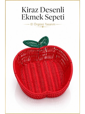 Rosie Ekmek Sepeti Kiraz Şeklinde Hasır Detaylı 26X20 cm