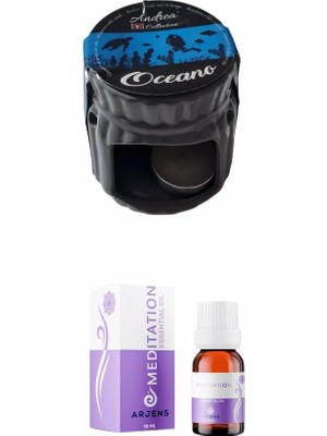 3 Lü Set Seramik Buhardanlık Seti Meditasyon-Plates-Yoga Seti - Seramik Yağdanlık + Aroma Terapi Oil + Dekoratif Mum - Rahatlatıcı Ortam Aksesuarı
