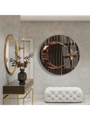 Taulart Bronz Ay Yıldız Tasarım Ofis Salon Yuvarlak Cam Tablo