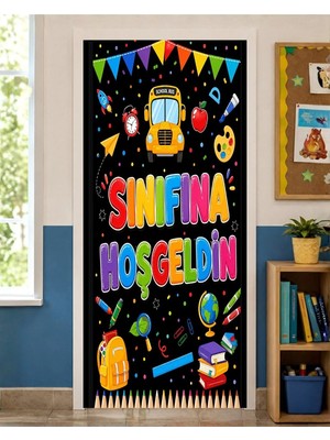 Promisebackdrop2 190X75CM Lastikli Kapı Süsü, Kumaş Kapı Giydirme, Sınıfına Hoş Geldin, Sınıf Kapısı, Okul Etkinlik Kapı Süsü