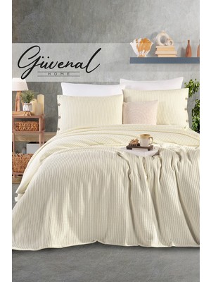 Güvenal Siena | %100 Pamuk Çift Kişilik 200X230 cm Düğme Detaylı Yastık Kılıf'lı Örgü Pike Takımı