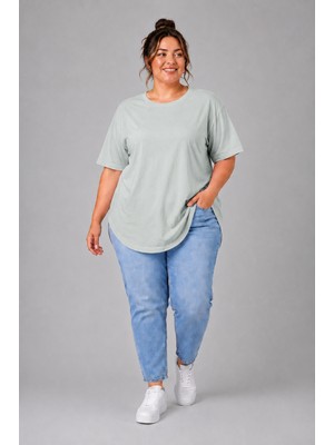 Limitless Wear Büyük Beden Kadın Bisiklet Yaka Basic Oval Etek Detalylı 3xl-6xl Uzun Tunik