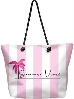 Kadın Pembe Summer Vibes Evalı Plaj Çantası