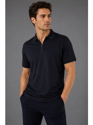 Bisse Lacivert Çerçeve Polo Yaka Fermuarli T-Shirt TS26Y26102_D39