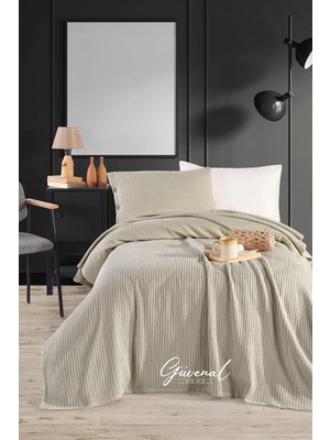 Güvenal Siena | %100 Pamuk Tek Kişilik 160X230 cm Düğme Detaylı Yastık Kılıf'lı Örgü Pike Takımı