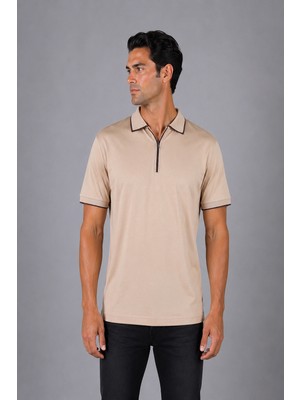 Bisse Bej Çerçeve Polo Yaka Fermuarli T-Shirt TS26Y26102_C07