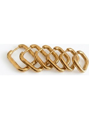 HaDe Çelik Gold Kare  Altılı  Küpe