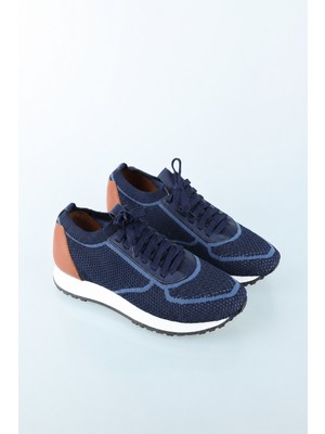 Bisse Lacivert Deri Sneaker Nubuk Ayakkabı AYK25Y25006_D39