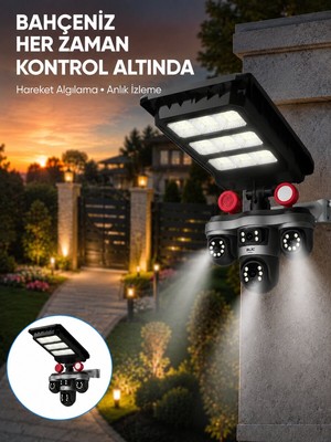 Nilavia Güneş Enerjili 3 Lens Akıllı Güvenlik Kamerası LED Projektörlü Dış Mekan K - AL002A-62WGR