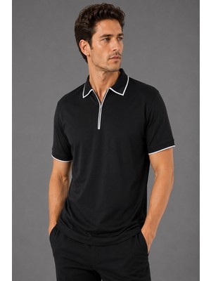 Bisse Si̇yah Çerçeve Polo Yaka Fermuarli T-Shirt TS26Y26102_D-90