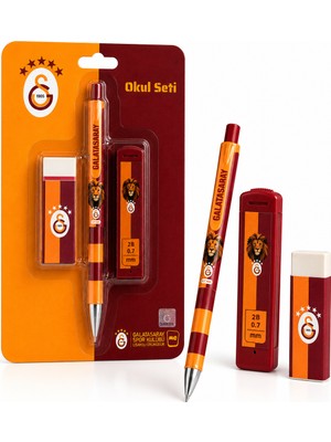 Galatasaray Lisanslı Versatil Kalem Seti - 0.7 mm Kalem Ucu ve Silgili 3'lü Okul Seti