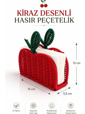 Rosie Kiraz Şeklinde Hasır Detaylı Peçetelik 15.5x4 cm