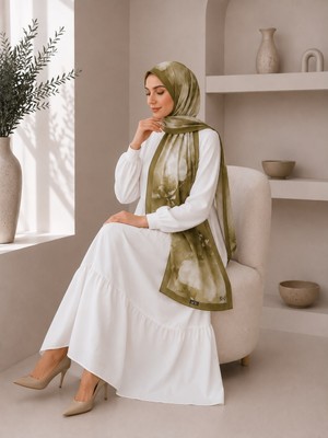 SFG Life Moda Çiçek Desenli Medine Ipeği Çerçeveli Şal
