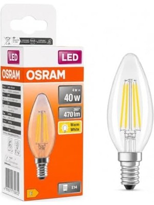 LED Filament Mum Ampul E14 4W 470 Lümen 2700K Sarı Işık 40W Eşdeğeri Şeffaf Cam Dim Edilemez 4'lü Paket