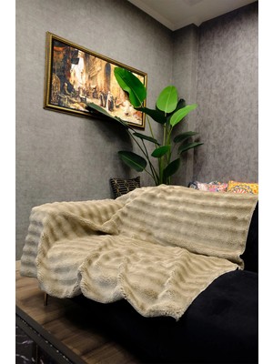 Dekomod Peluş Koltuk Şalı Örtüsü Pofuduk Bubble Kahve Çok Amaçlı Baklava Desen 150X150 cm