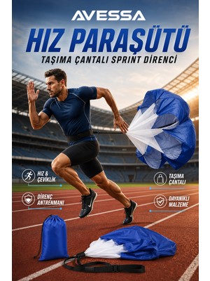 Avessa Hız Paraşütü Mavi - Taşıma Çantalı -  Sprint Direnç Paraşütü