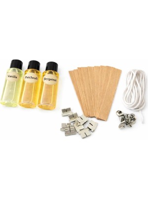 Vavis Ns-Era Mum Yapım Seti 30 ml Paçuli 30 ml Vanilya ve 30 ml Bergamot Esans, Ahşap Fitil ve Ip Fitil