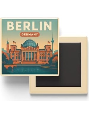 Vavis Berlin Almanya - Reichstag Binası - Baskılı Buzdolap Magneti Kare 9x9 cm
