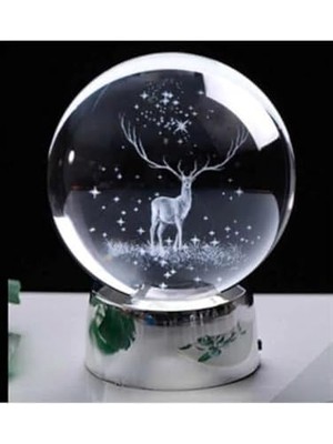 Vavis Işıklı Cam Gece Lambası Küre Kristal Renk Değiştiren LED Işıklı Dekoratif Hediyelik (Geyik)