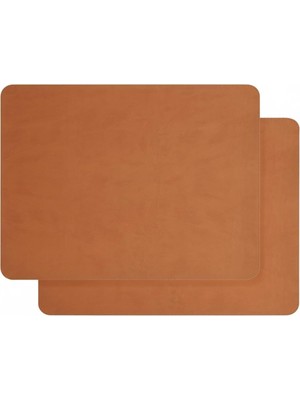 Vavis 2 Adet Amerikan Servis – 44X35 cm Taba Renk Suni Deri Masa Altlığı, Su Geçirmez, Kaymaz, Isıya Dayanıklı Şık Sofra ve Masa Koruyucu Placemat Seti