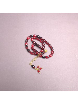 Lapisdo Sıkma Kehribar Kapsül Kesim Altın Renk Püsküllü 7X11MM Tesbih