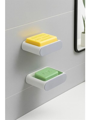 Vavis Yapışkanlı Banyo Mutfak Sabunluk Süngerlik Seti, Beyaz, 2'li Set, Duvara Monte, 14.5x9.7x4 cm