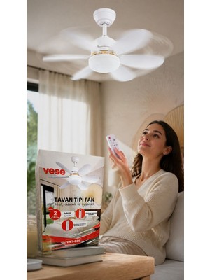 Russet 40W Uzaktan Kumandalı Tavan Vantilatörü | LED Işıklı E27 Uyumlu Fan