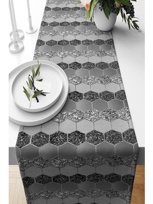 Vavis Geometrik Bal Peteği Payet Desen Leke Tutmaz Kumaş Salon Mutfak Masa Değişik Ranır Modelleri Runner, Gri-Gümüş-Antrasit 43 x 43