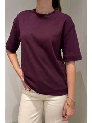 Magarde %100 Pamuk Kısa Kol Basic T-Shirt- Bordo