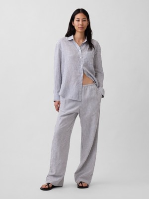 Gap Kadın Mavi Keten Karışımlı Easy Wide-Leg Pantolon