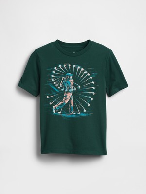 Gap Erkek Çocuk Koyu Yeşil Grafik Baskılı T-Shirt